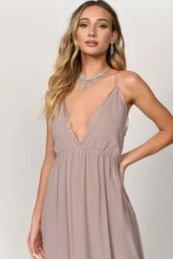 Tobi Abegayle Lace Trim Cross Back Maxi Dress - Taupe