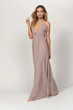 Tobi Abegayle Lace Trim Cross Back Maxi Dress - Taupe