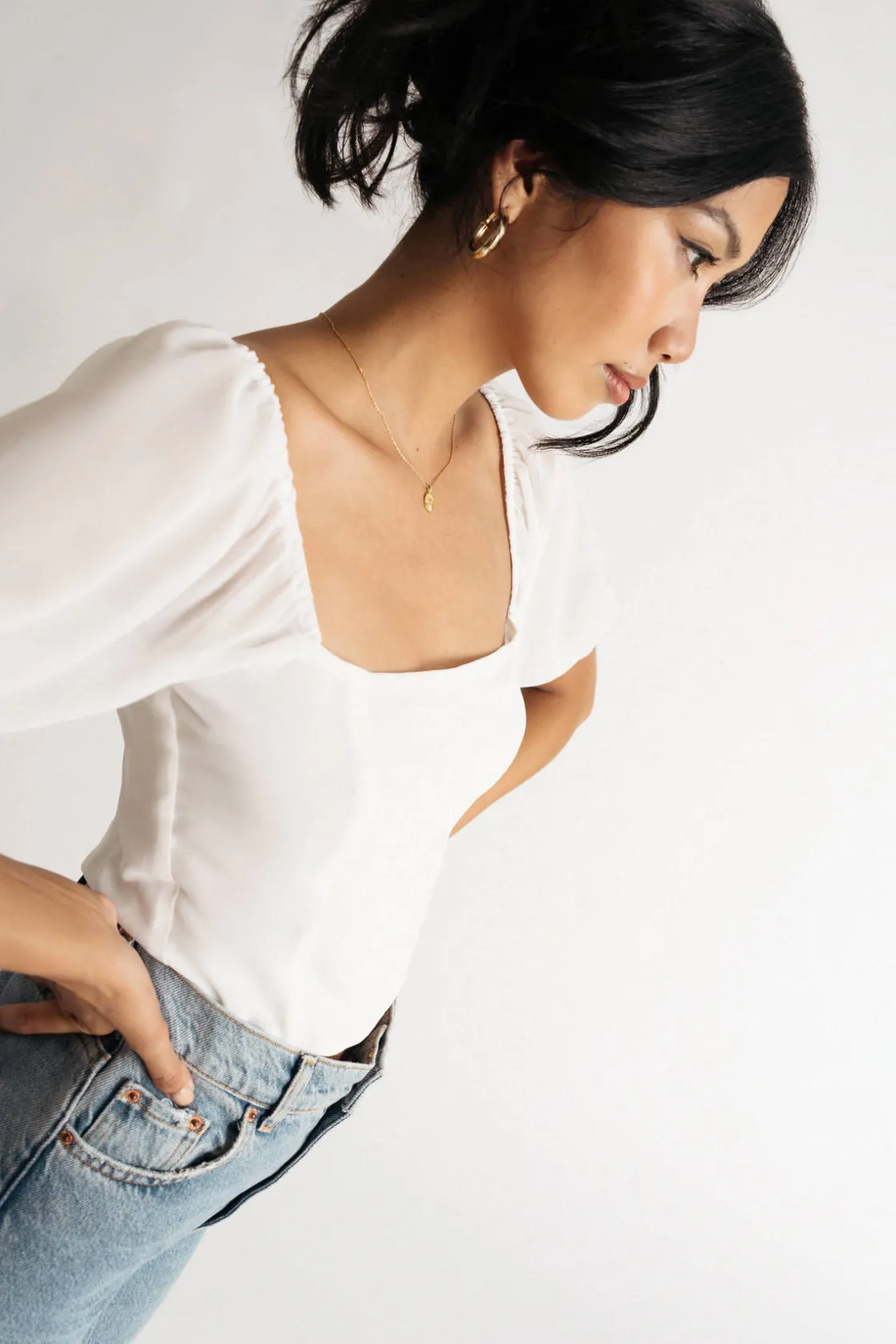 Tobi About Time Puff Sleeve Smocked Crop Top