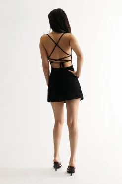 Tobi Addyson Blue Lace Up Tied Skater Mini Dress