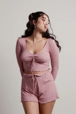 Tobi Aisha Ribbed Crop Top And Short Set -