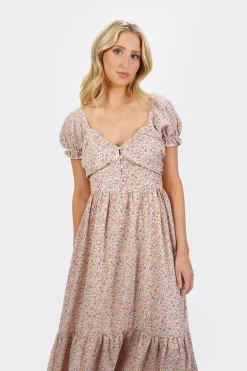 Tobi Alaia Floral Puff Sleeve Maxi Dress -