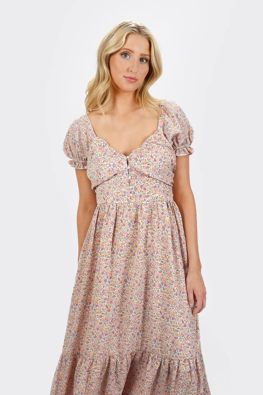 Tobi Alaia Floral Puff Sleeve Maxi Dress -