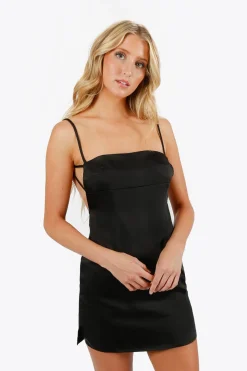 Tobi Alexie Satin Backless Mini Dress - Black
