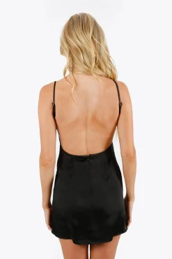 Tobi Alexie Satin Backless Mini Dress - Black