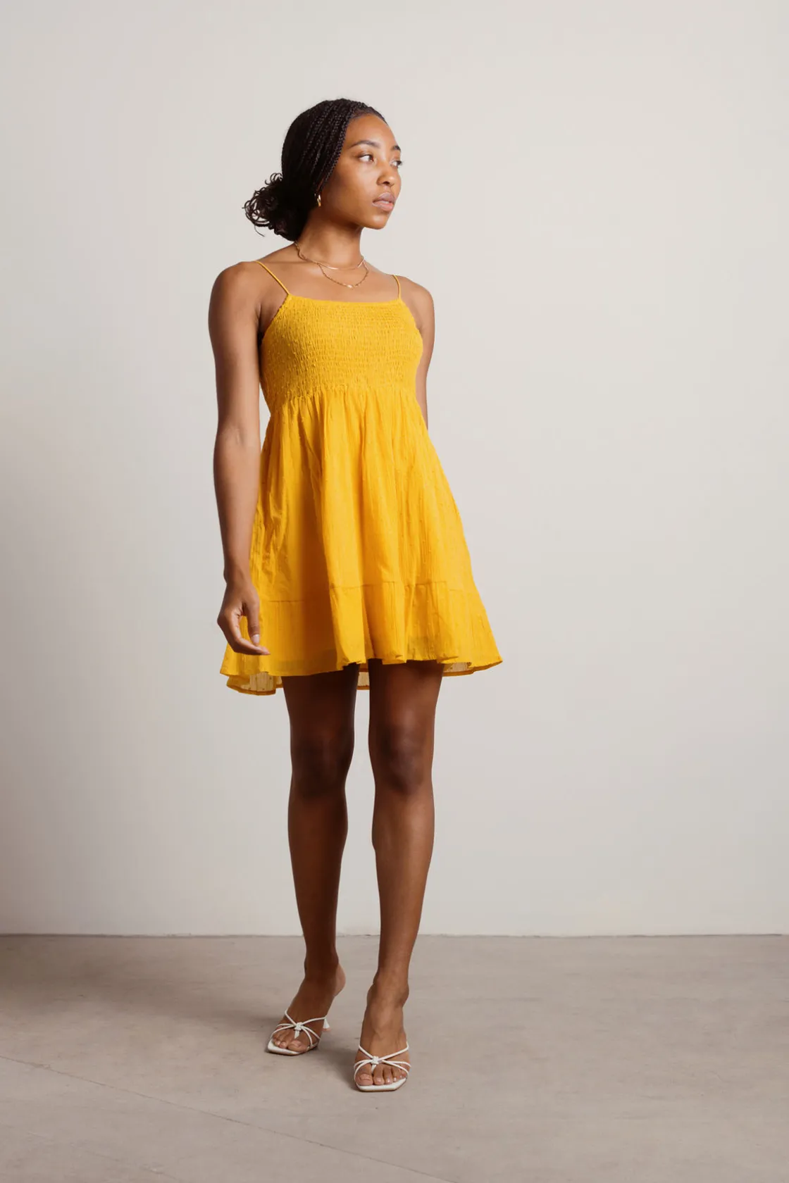 Tobi Alfiya Smocked Skater Mini Dress - Yellow