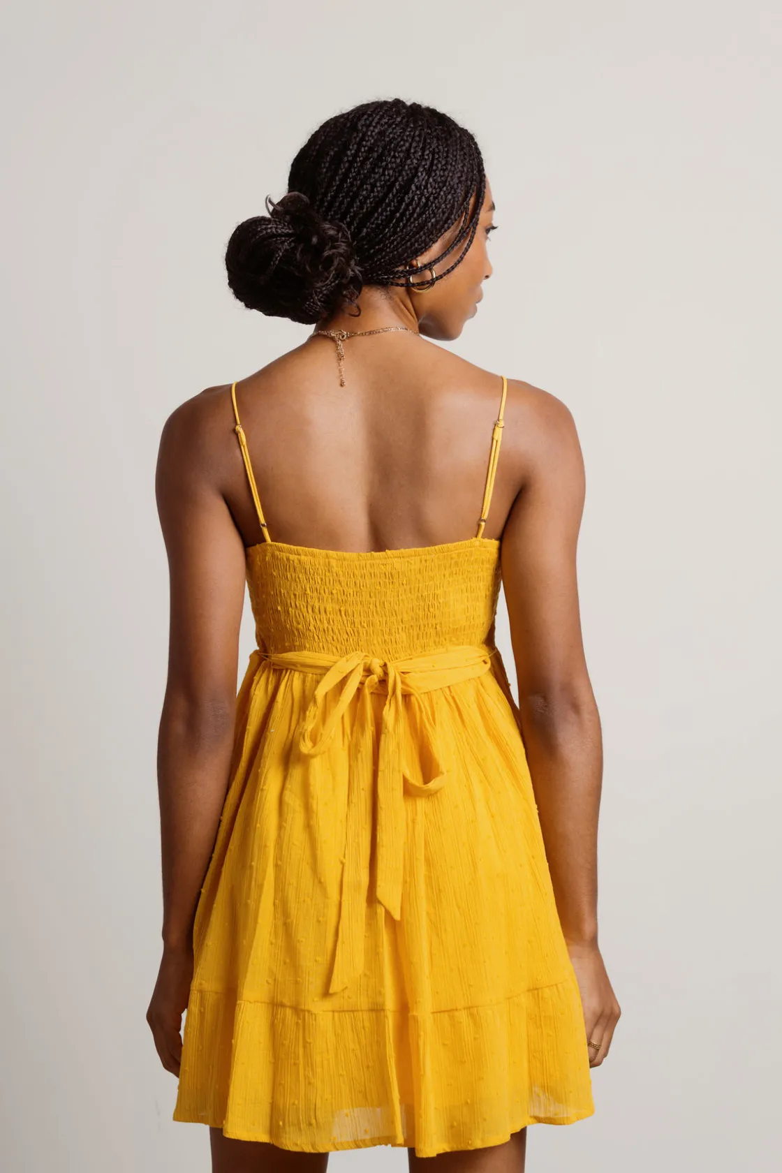 Tobi Alfiya Smocked Skater Mini Dress - Yellow