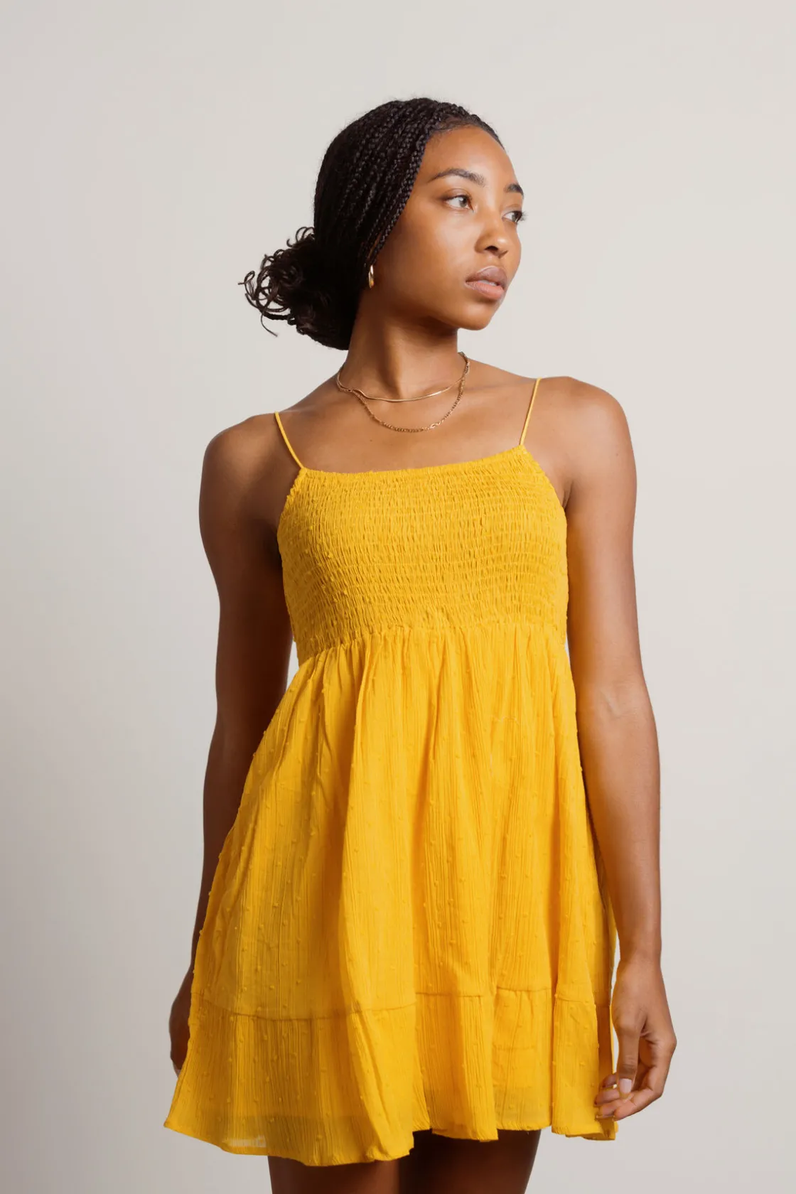 Tobi Alfiya Smocked Skater Mini Dress - Yellow