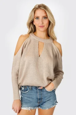 Tobi Alia Cold Shoulder Sweater - Toast