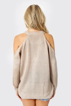 Tobi Alia Cold Shoulder Sweater - Toast