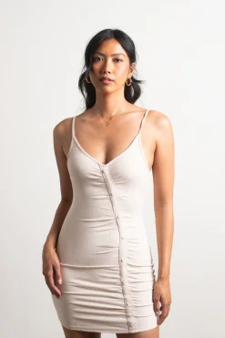 Tobi Alina Ruched Bodycon Mini Dress - Chocolate Brown
