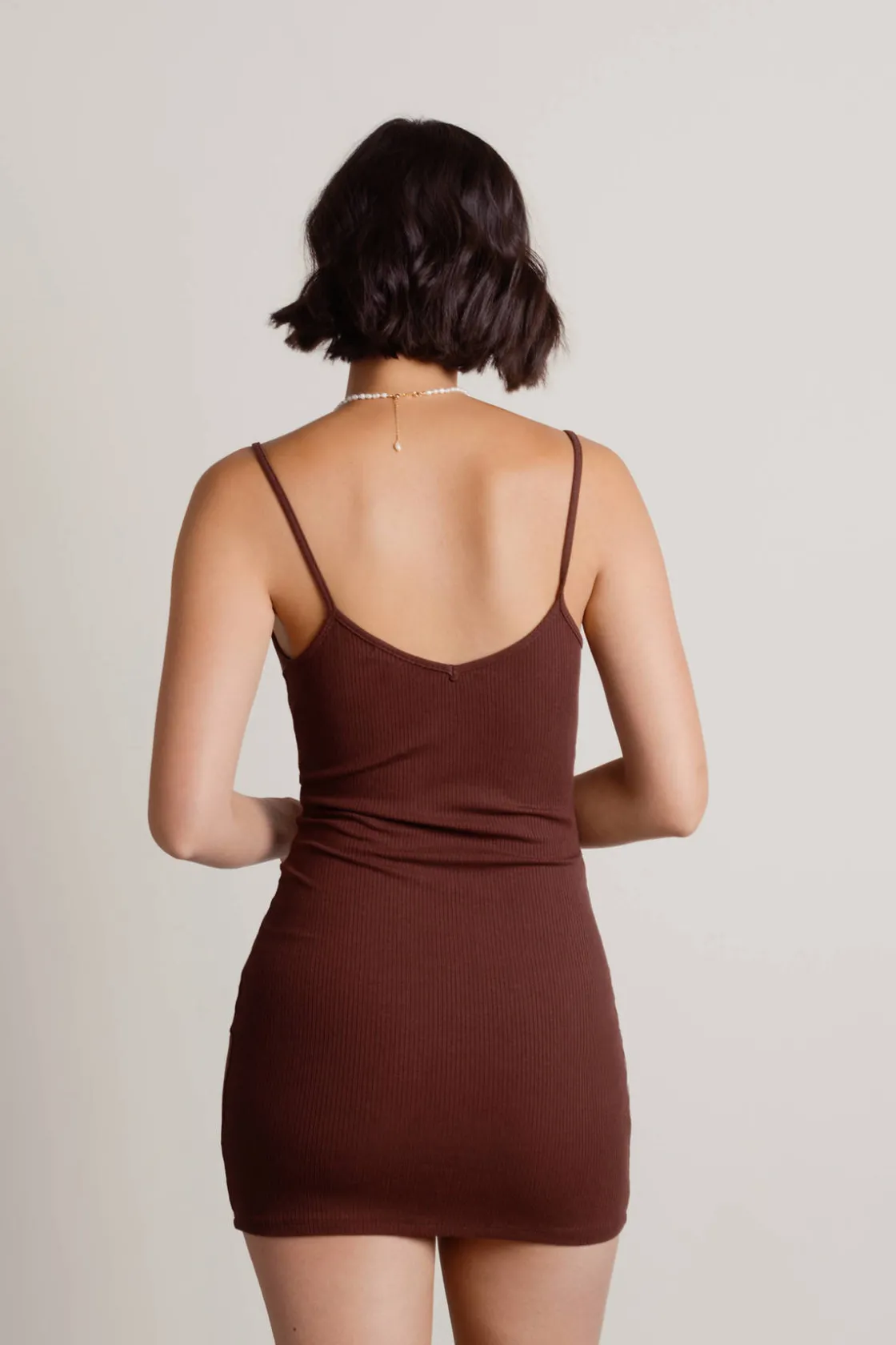 Tobi Alina Ruched Bodycon Mini Dress - Chocolate Brown