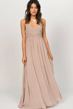 Tobi All About Tonight Surplice Empire Maxi Dress - Taupe
