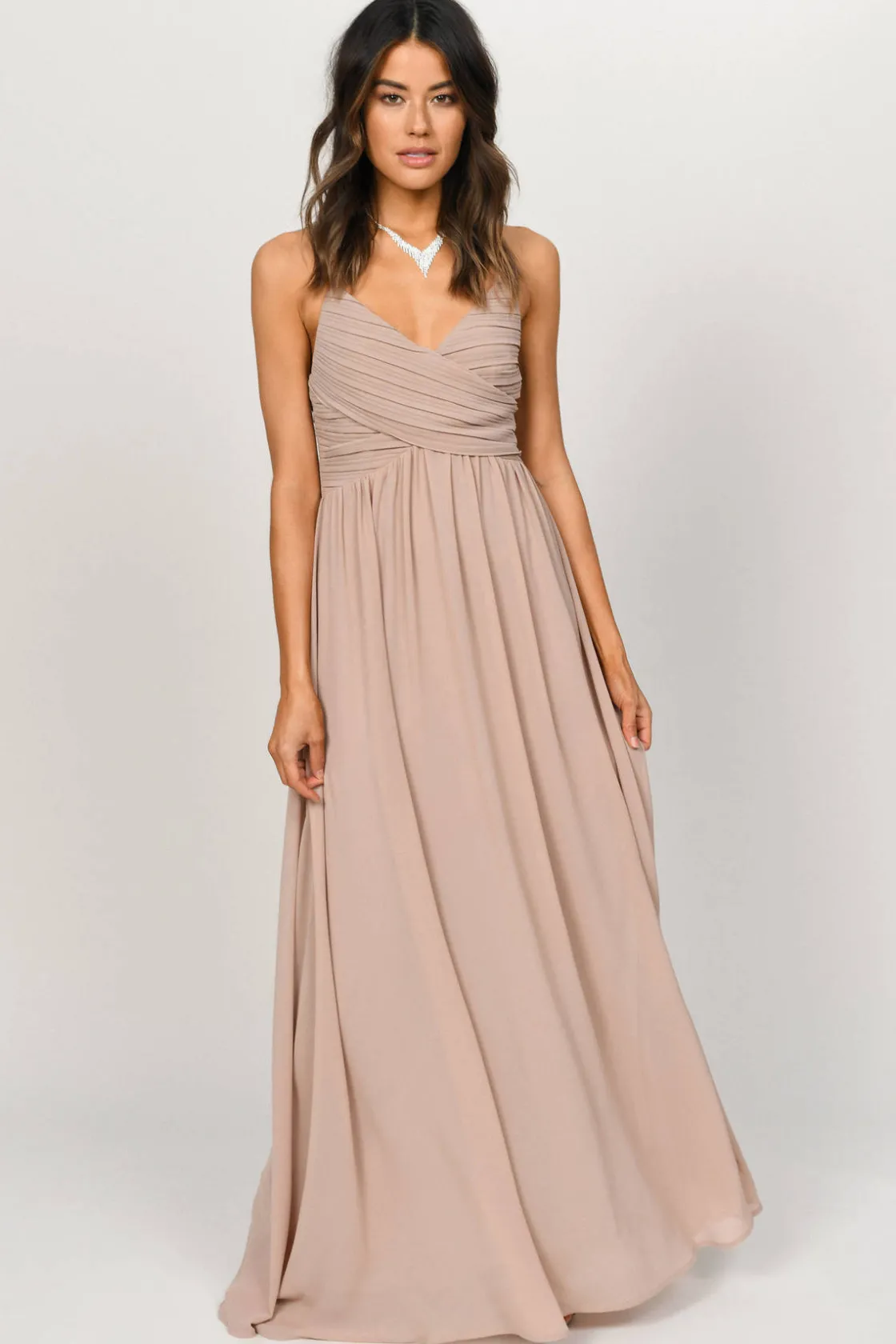 Tobi All About Tonight Surplice Empire Maxi Dress - Taupe