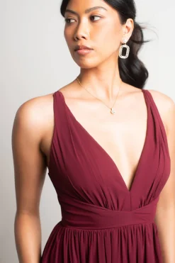Tobi All I Ever Need Deep V High Slit Maxi Dress - Burgundy