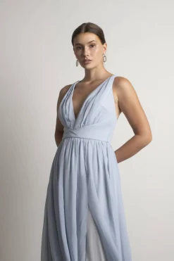 Tobi All I Ever Need Deep V High Slit Maxi Dress - Burgundy