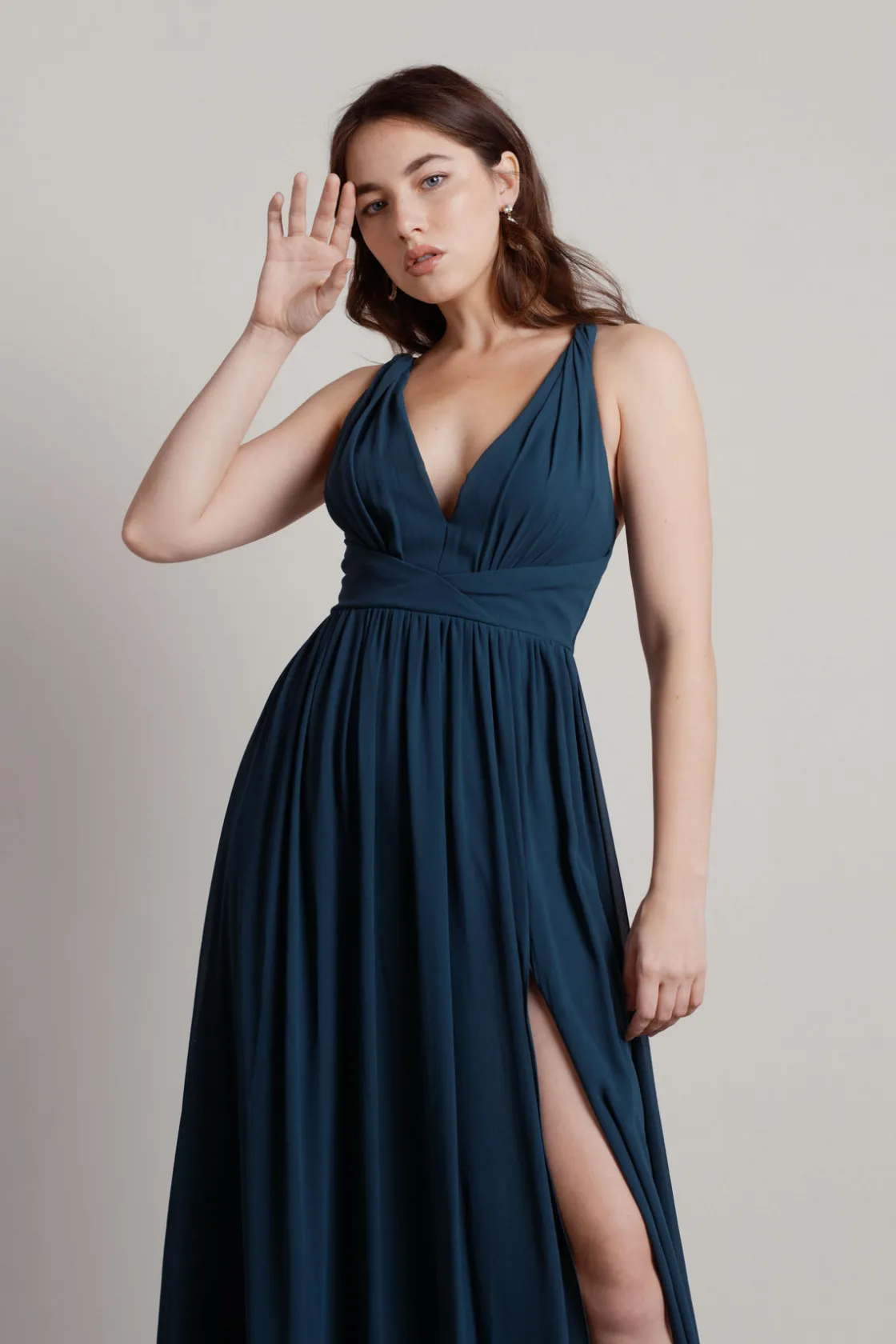 Tobi All I Ever Need Deep V High Slit Maxi Dress - Burgundy