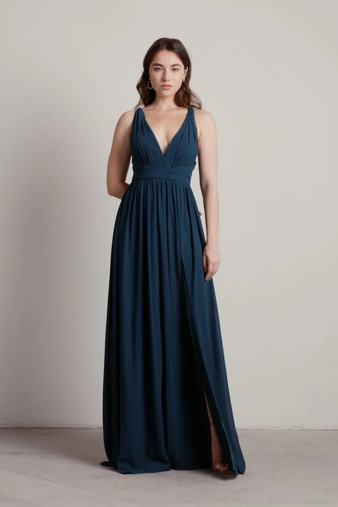 Tobi All I Ever Need Deep V High Slit Maxi Dress - Burgundy