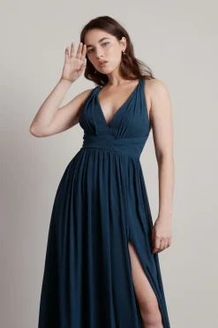 Tobi All I Ever Need Deep V High Slit Maxi Dress - Burgundy