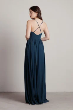Tobi All I Ever Need Deep V High Slit Maxi Dress - Burgundy