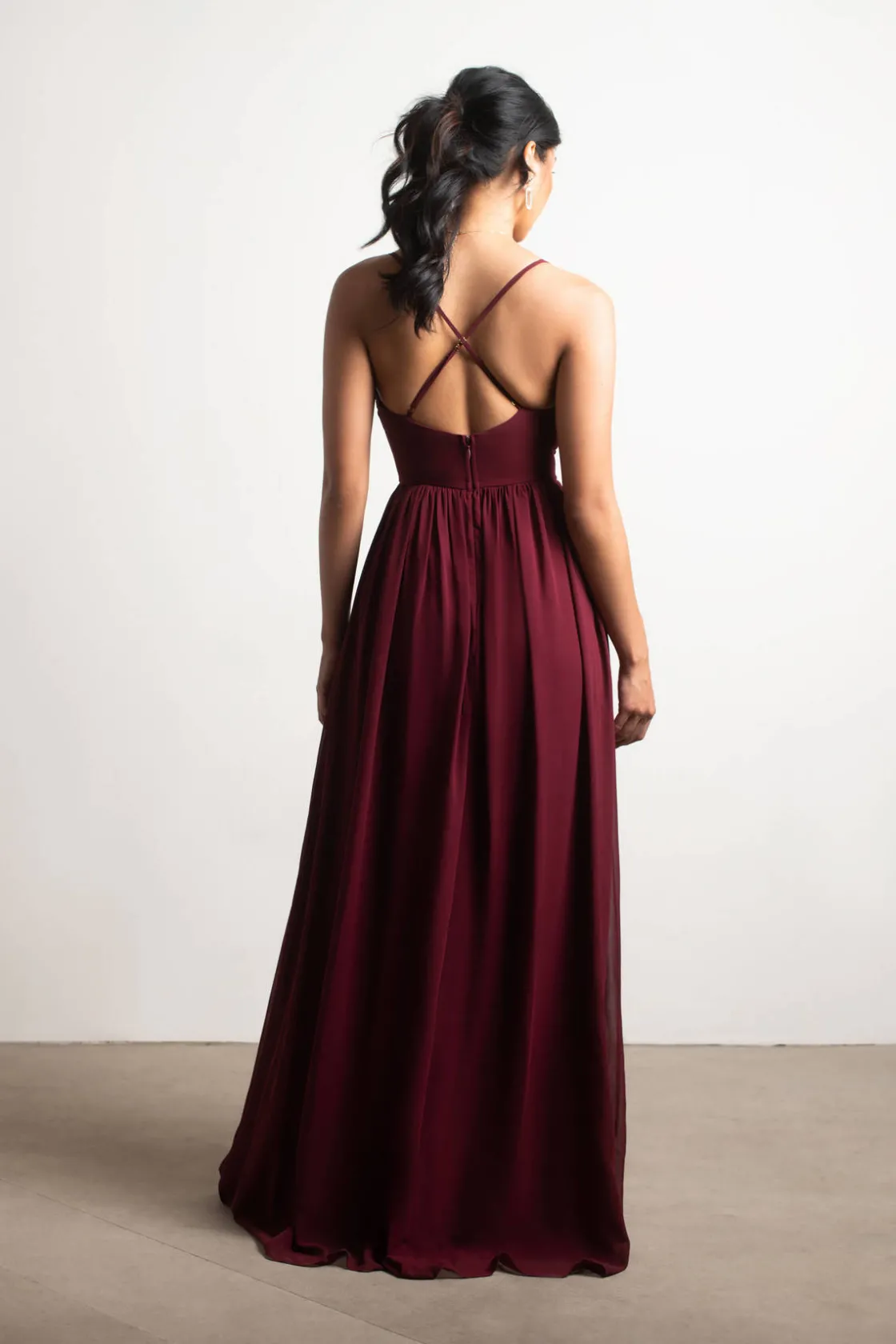 Tobi All I Ever Need Deep V High Slit Maxi Dress - Burgundy