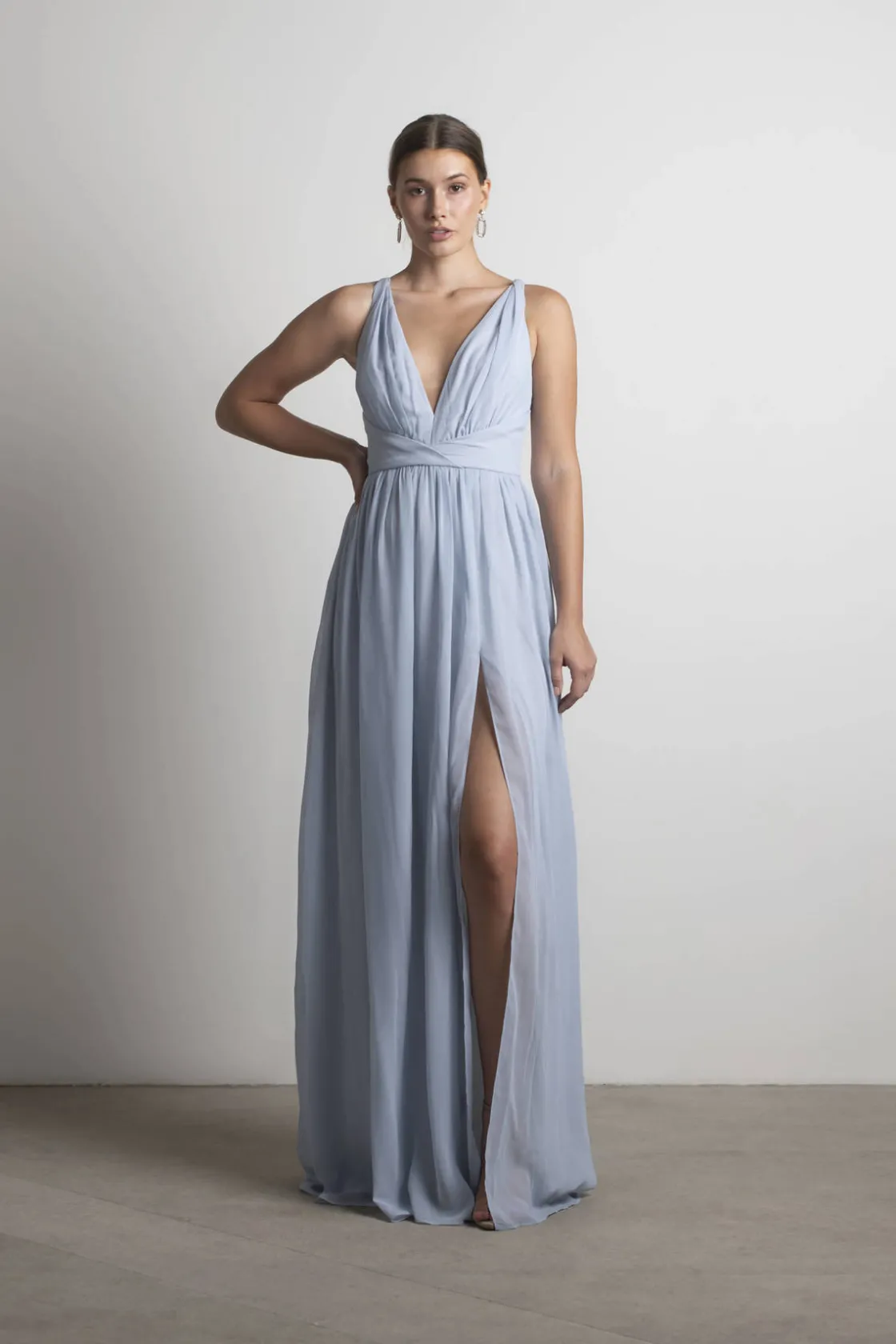 Tobi All I Ever Need Deep V High Slit Maxi Dress - Burgundy