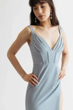 Tobi All Over Me Corset High Slit Maxi Dress - Sky Blue