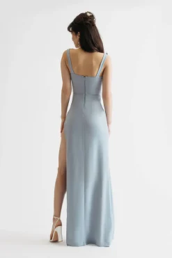 Tobi All Over Me Corset High Slit Maxi Dress - Sky Blue