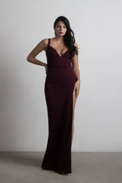 Tobi All Over Me Corset High Slit Maxi Dress - Sky Blue