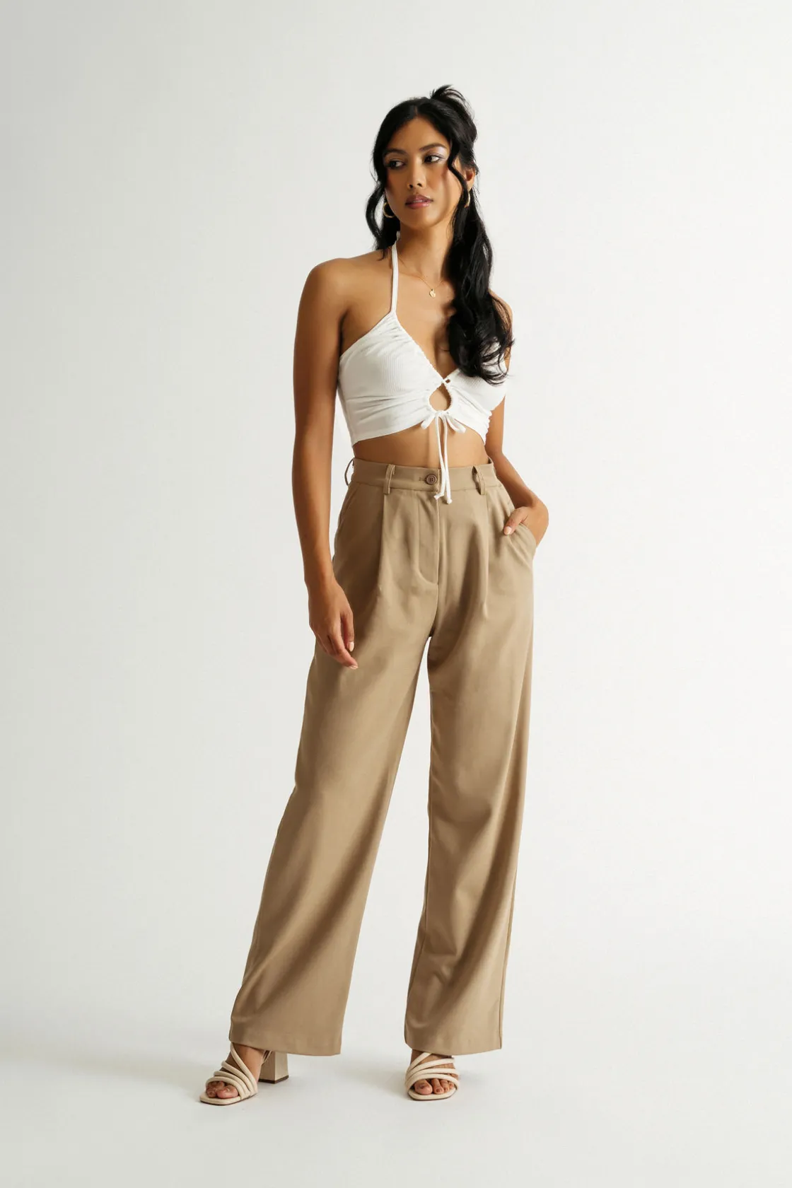 Tobi All Tied Up Crop Top - Dusty Sage