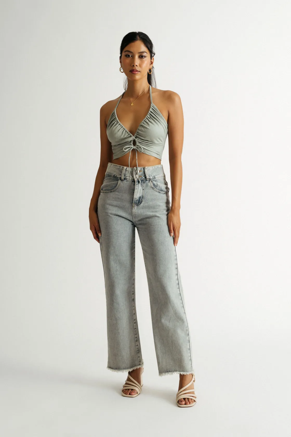 Tobi All Tied Up Crop Top - Dusty Sage