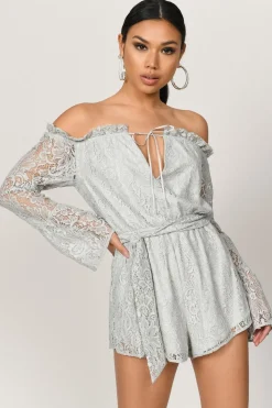Tobi All Yours Off The Shoulder Romper - Dusty Mint