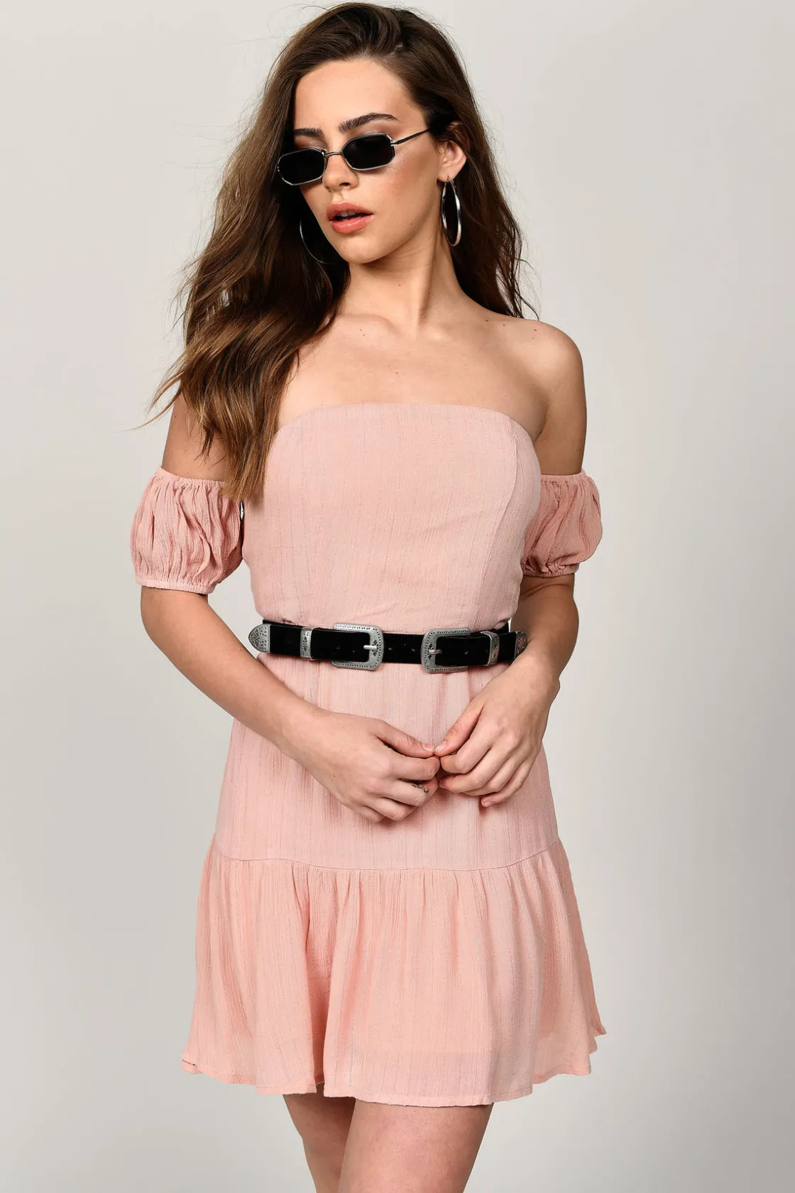 Tobi Ally Off The Shoulder Tiered Mini Dress -