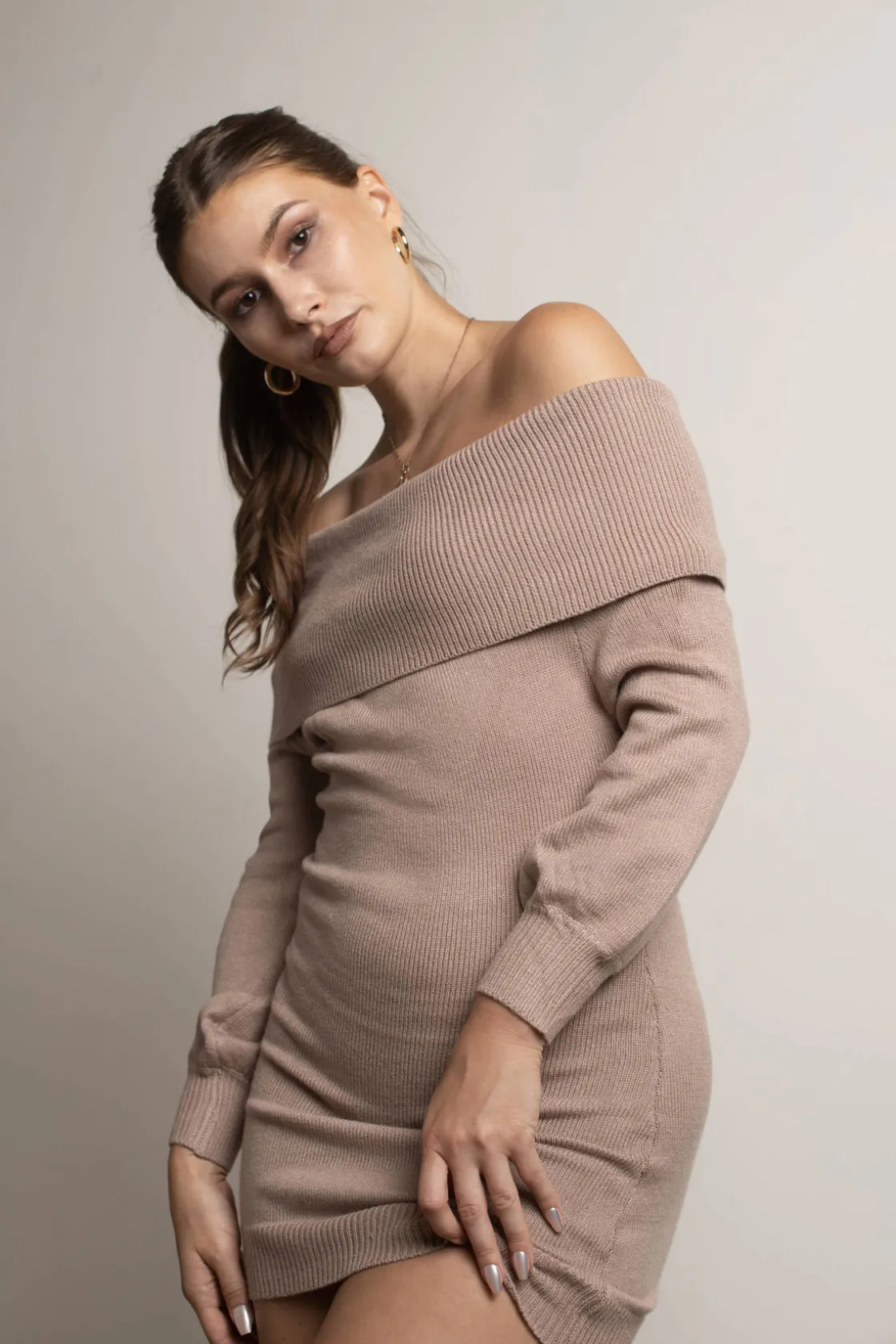 Tobi Allyson Ribbed Knit Sweater Mini Dress -