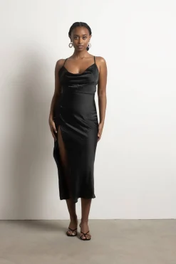 Tobi Always Yours Satin High Slit Midi Dress - Champagne