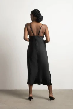 Tobi Always Yours Satin High Slit Midi Dress - Champagne