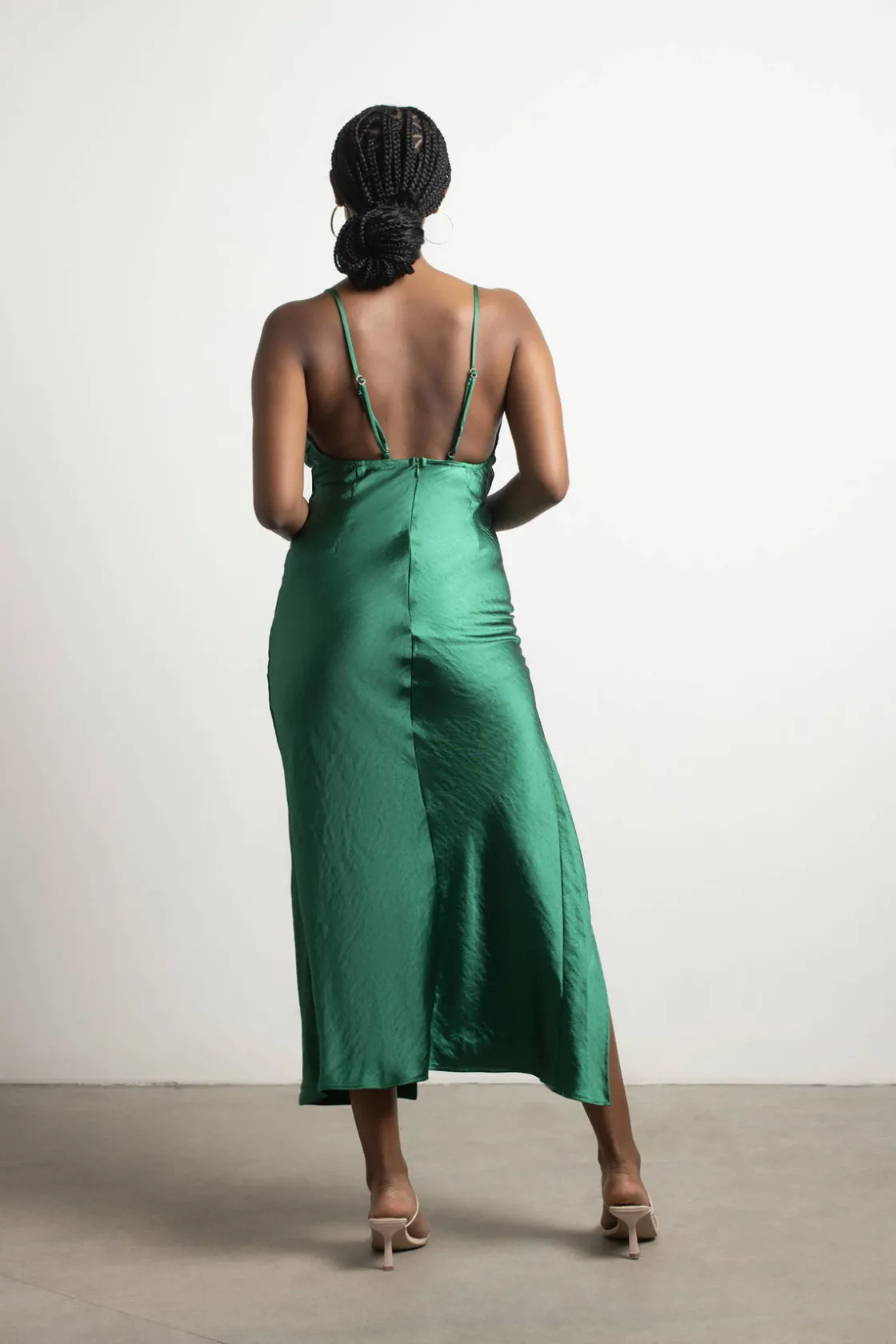 Tobi Always Yours Satin High Slit Midi Dress - Champagne