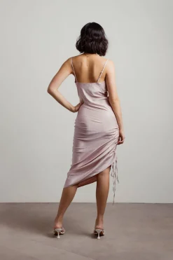 Tobi Amari Satin Cowl Neck Midi Dress - Mauve