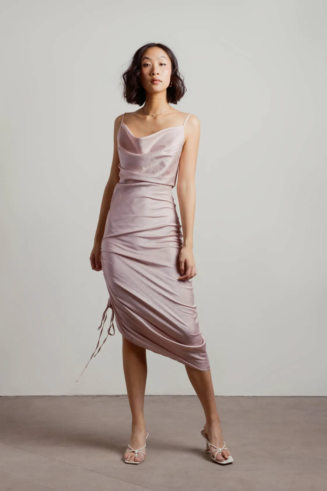 Tobi Amari Satin Cowl Neck Midi Dress - Mauve