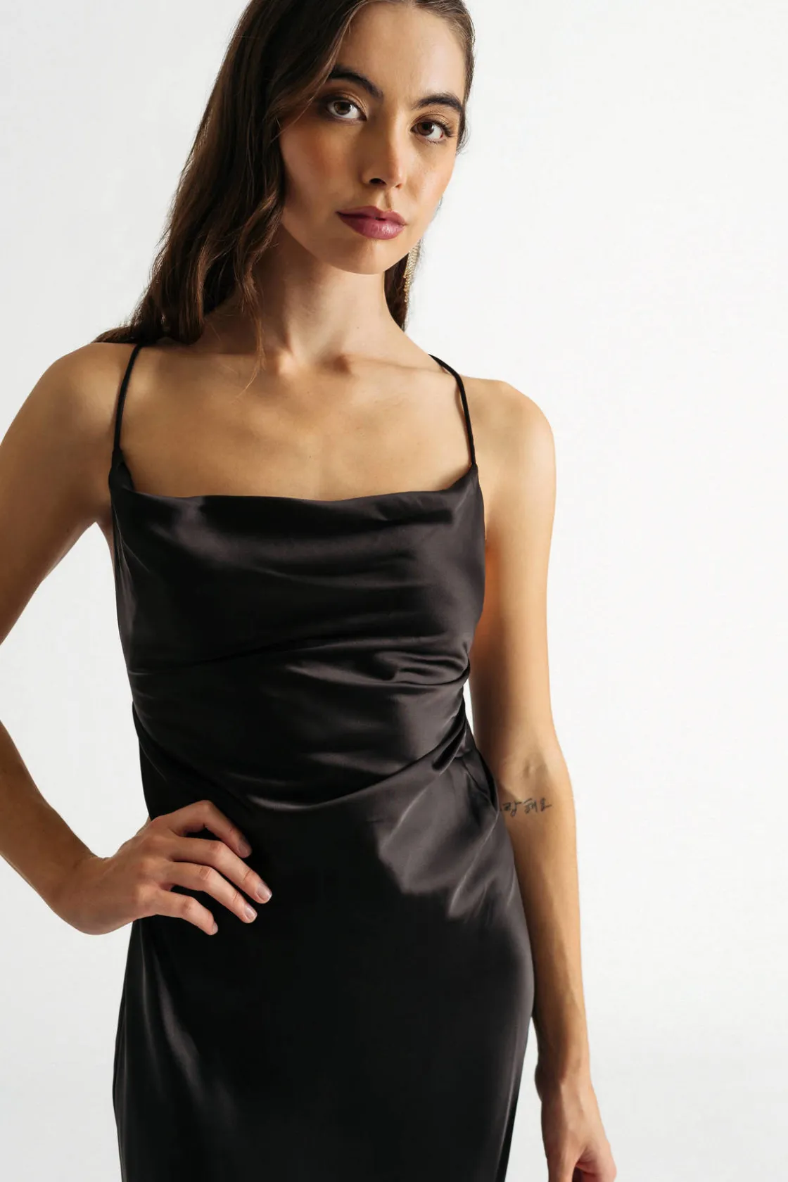 Tobi Ambitious Satin Cowl Neck Chain Maxi Slip Dress