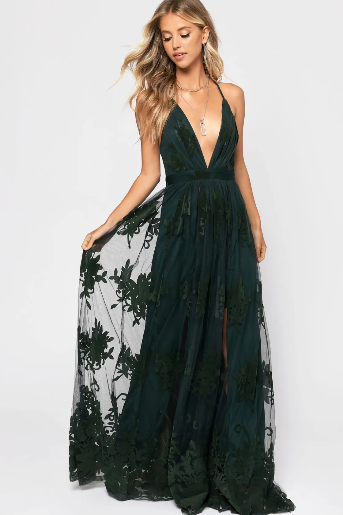 Tobi Analise Plunging Floral Maxi Dress - Plum