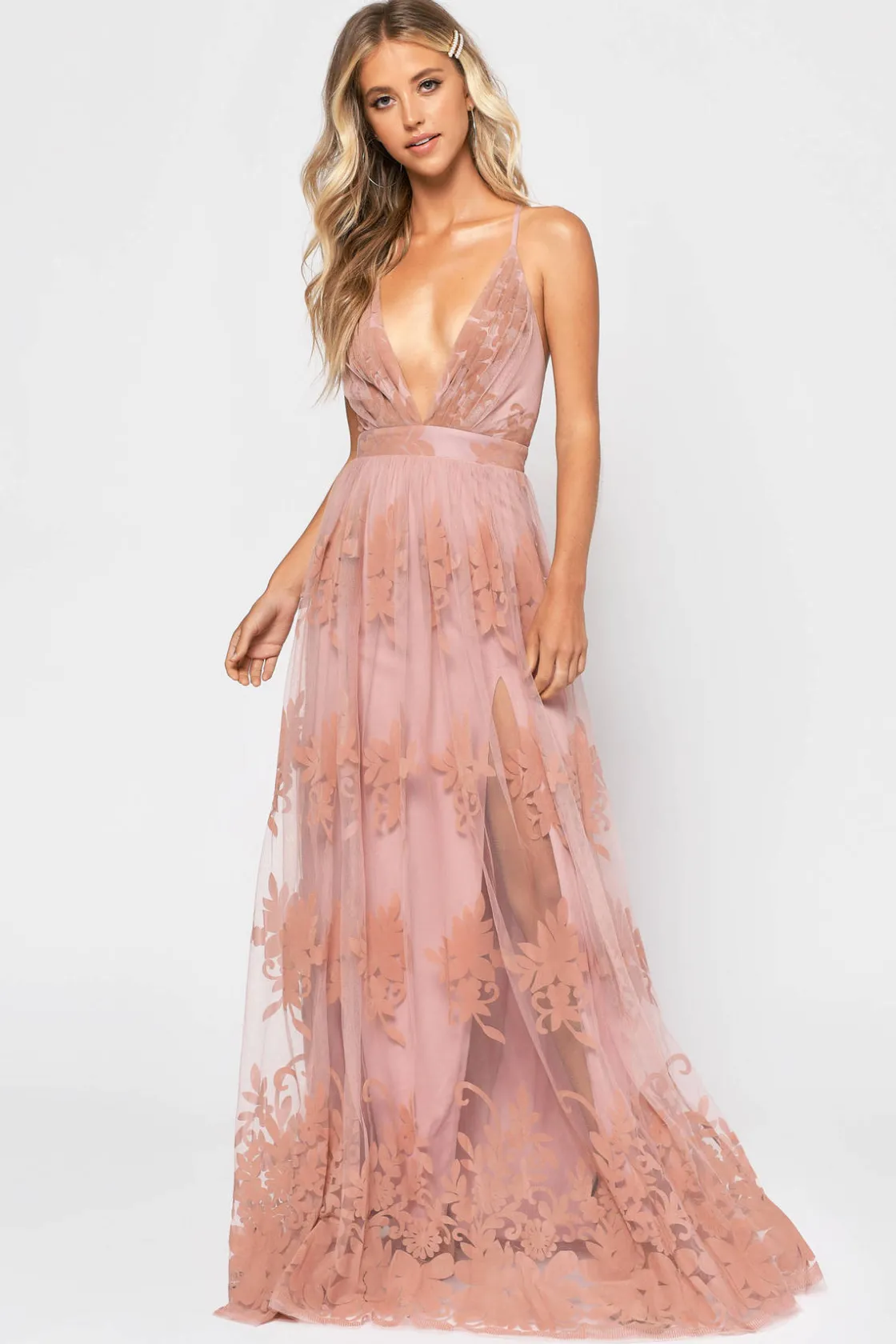 Tobi Analise Plunging Floral Maxi Dress - Plum