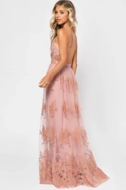 Tobi Analise Plunging Floral Maxi Dress - Plum