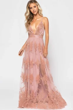 Tobi Analise Plunging Floral Maxi Dress - Plum