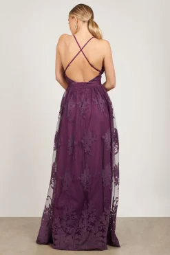Tobi Analise Plunging Floral Maxi Dress - Plum