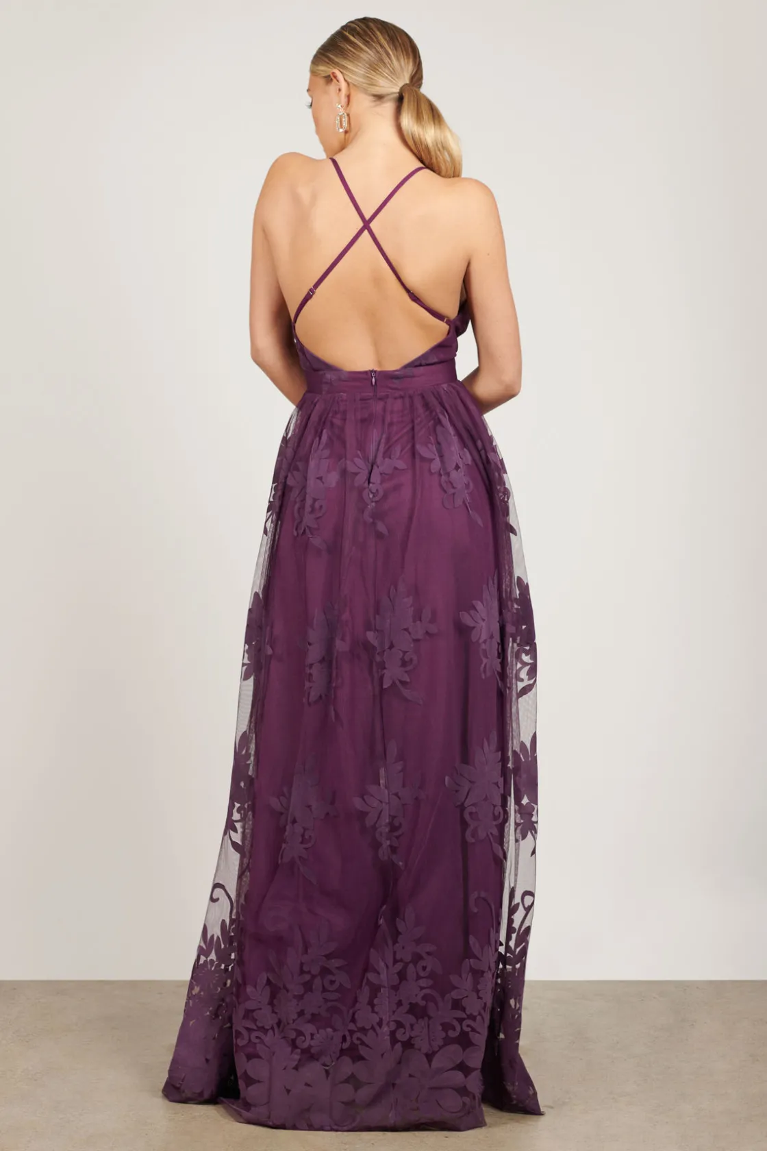 Tobi Analise Plunging Floral Maxi Dress - Plum