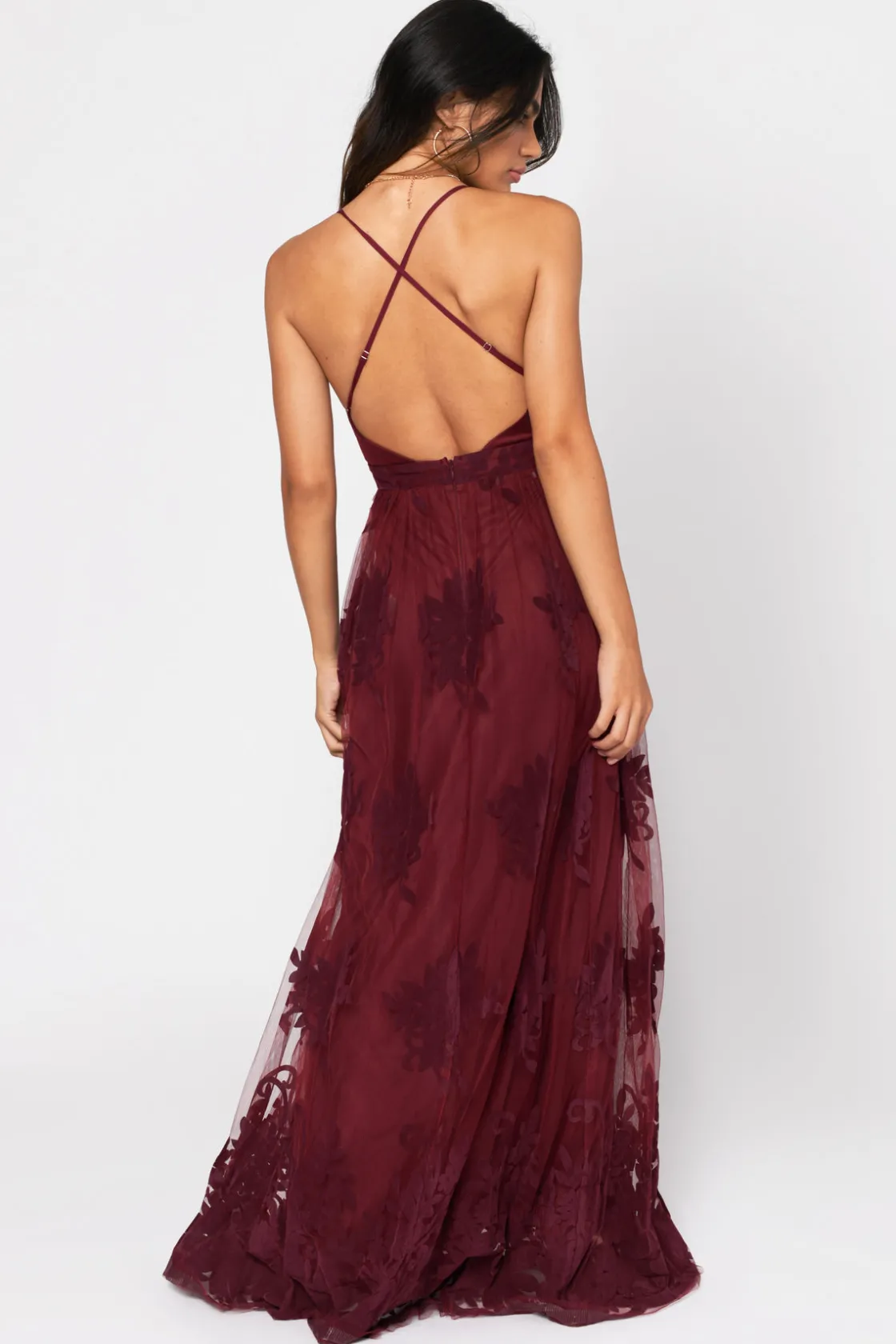 Tobi Analise Plunging Floral Maxi Dress - Plum