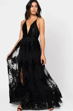 Tobi Analise Plunging Floral Maxi Dress - Plum
