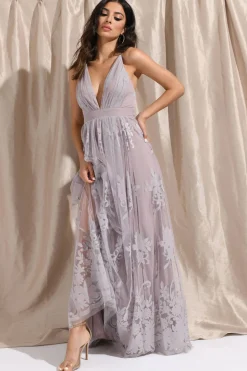 Tobi Analise Plunging Floral Maxi Dress - Plum