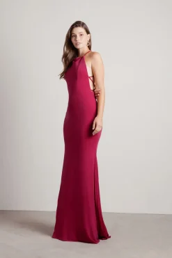 Tobi Another Night Out Halter Cross Back Maxi Dress - Magenta